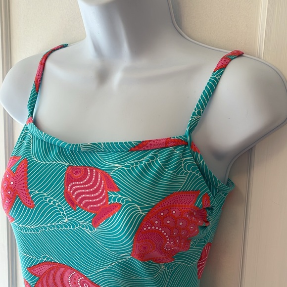 NWOT Manuel Canovas Swimsuit Women 10/12 Bathing Turquoise Pink Fish Print Beach - Picture 4 of 13